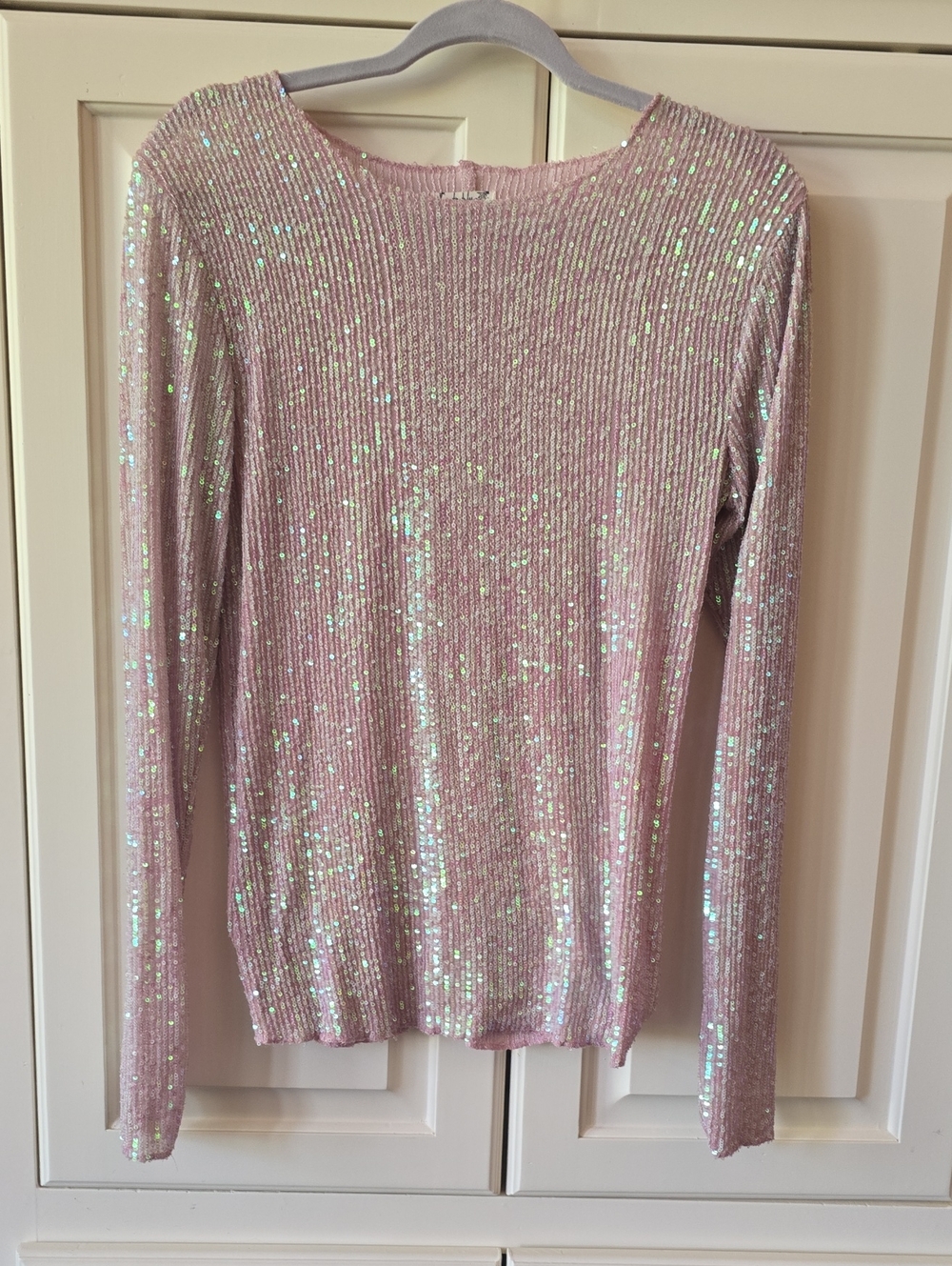 Free People Pink Sequin Long-Sleeve Top